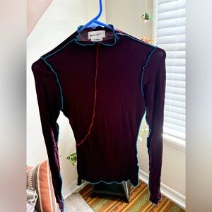 The Line by K Purple Long Sleeve Top with Blue and Red Trim Size XS